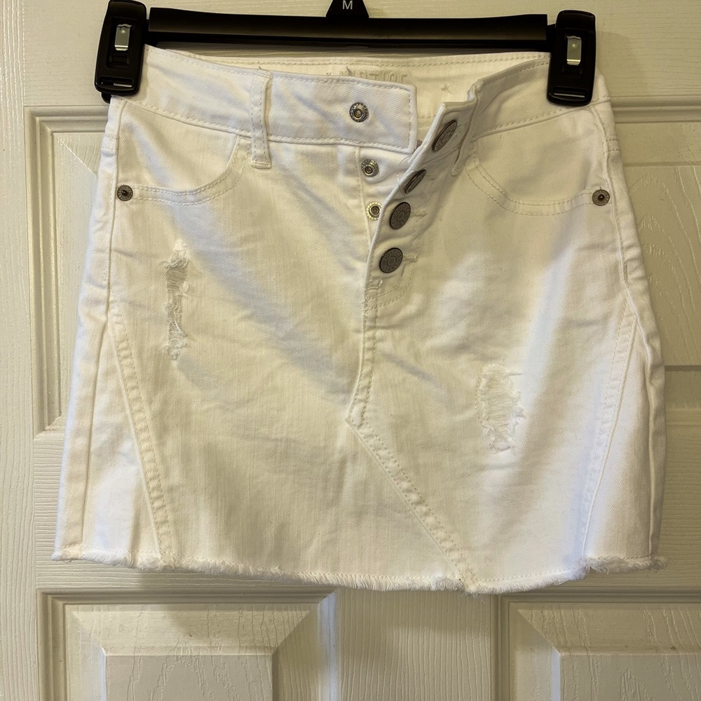 Justice white mini skirt button fly with distress girls size 8
